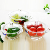 包邮乐美雅全钢化玻璃碗带盖子微波炉耐热汤锅套装创意水果沙拉碗