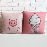 棉麻布艺抱枕靠垫 可爱粉红冰激凌小猪卧室办公室沙发创意靠枕
