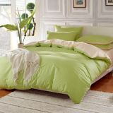 简约全棉四件套纯棉纯色素色双拼套件床单床笠款1.5/1.8m床上用品
