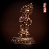 藏传密宗老佛像二臂玛哈嘎拉立身像精致老铜佛像迷你佛随身佛加持