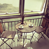 宜家 阳台实木桌椅铁艺茶几三件套休闲桌椅客厅庭院户外家具组合