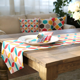 北欧简约几何图案棉卡通可爱桌旗加厚茶几旗床旗桌布横条彩色定制