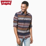 Levi's李维斯秋冬季男士彩色条纹纯棉翻领尖领长袖衬衫19573-0015