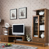 胡桃色中式组合电视柜厅柜 板木2.5米地柜 实木框架电视墙