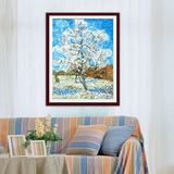 自油自画 diy数字油画客厅过道玄关风景大幅竖版填色画盛开的桃花