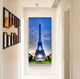 欧尚玄关装饰画现代简约欧式走廊墙壁挂画过道竖版立体蓝色铁塔