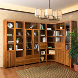 实木书柜书架简约橡木储物柜转角自由组合书柜带门书房家用小户型