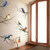 墙贴贴纸文艺客厅书房墙纸贴画个性卧室橱柜装饰彩色树枝小鸟自粘