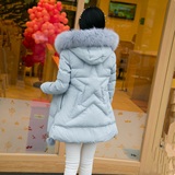 15冬装新款韩版修身a字型中长款女装外套连帽大毛领加厚羽绒棉服