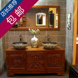 特价仿古中式橡木浴室柜组合双台盆洗面池实木落地洗脸洗手台高档