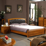 进口榆木床真牛皮软靠床现代中式纯实木床双人床简约卧室家具特价