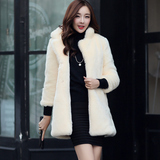 仿皮草女士时尚外套2015冬装新款中长款毛领九分袖韩版修身大衣潮