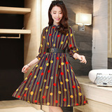 2016年春季新款时尚女装韩版优雅大气七分袖女士连衣裙