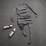欧洲站2016春秋 针织 套装女 时尚显瘦长袖修身长裤两件套休闲潮