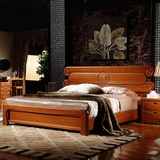 现代中式卧室实木床 双人床全实木金丝木床 8088 柚木色 1.8米