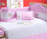 婴儿纯棉床品套件可拆洗秋冬床围幼儿园床上用品秒杀粉红色免运费