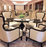 豪华售楼处洽谈桌椅组合 酒店会所休息区休闲单人沙发椅 实木家具