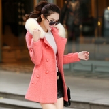 2016韩版修身秋冬装中长款加厚双排扣羊毛呢子大衣女
