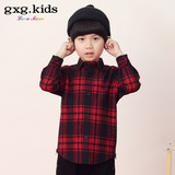 gxg kids童装专柜新款男童秋装红色格子纯棉衬衫儿童衬衣A6303286