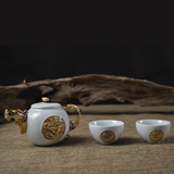 快客杯 陶瓷功夫茶具便携小套茶具一壶两杯时尚个性铁锈釉官窑壶