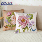 精准印花DMC十字绣 客厅 花卉 抱枕靠垫 对对花 牡丹罂粟2选1多色