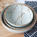日本进口陶瓷餐具经典蓝梅面碗菜碗多用碗圆钵碗菜碗哑光釉釉下彩