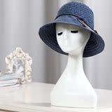日本原单夏天户外帽子女款可折叠防紫外线遮阳帽圆顶牛仔防晒盆帽