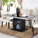 尚木现代简约餐桌黑色钢化玻璃餐桌椅组合橡木贴皮餐台小户型饭桌
