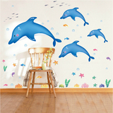 包邮可移除墙贴儿童房卡通防水浴室卫生间装饰墙壁贴纸海豚世界