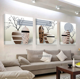 客厅装饰画现代简约 三联无框画挂画沙发背景墙画壁画 抽象花盆