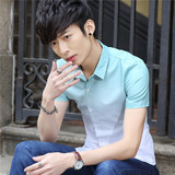 卡宾夏季韩版修身短袖衬衫男青年渐变休闲衬衣寸衫半袖男装时尚潮