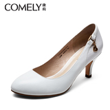 comely/康莉正品高跟圆头单鞋 新款白色优雅甜美细跟高跟鞋