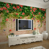 特价墙纸电视客厅 田园玫瑰花壁纸砖墙立体画 卧室背景墙大型壁画