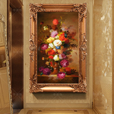 欧式纯手绘油画客厅装饰大尺寸壁画古典花卉餐厅挂画玄关有框油画
