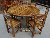实木圆形餐桌椅组合碳化木餐厅饭店农家乐桌椅大圆桌子成套家具70