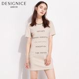 迪赛尼斯2016夏装欧美风新款女装中长款修身字母印花短袖连衣裙女