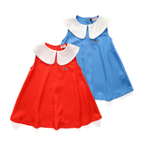 出口韩国日本原单童装2016新款红色无袖中大童女童蓝色连衣裙