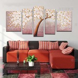 简约欧式现代装饰画客厅挂画沙发背景墙壁画抽象五联有框画发财树