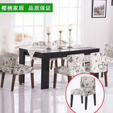 新款餐台 黑色橡木实木皮餐桌 小户型长餐桌椅组合 简约现代饭桌