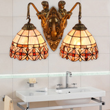欧式蒂凡尼双头浴室镜前灯美式田园客厅卧室床头过道贝壳LED壁灯