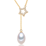 星星925纯银可调节流苏 9-10mm米形天然淡水珍珠项链吊坠水滴形