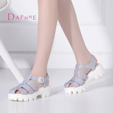 Daphne/达芙妮2016夏新款 时尚包头镂空粗跟扣带女凉鞋1016303006