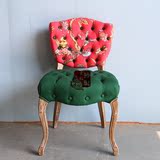 小户型餐椅书椅休闲椅美式乡村法式欧式复古做旧布艺心型拉扣椅子