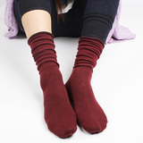 秋冬韩版女士袜子 纯色堆堆袜纯棉袜长款松口袜女学院风中筒袜子