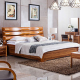 现代中式卧室家具 实木床 双人床 1.5米1.8米床柚木色 婚床包邮