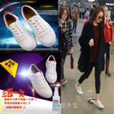 2016夏秋韩版运动单鞋女平底跟系带白色板鞋女学生超纤真皮小皮鞋