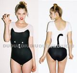 DUDU定制新款超酷复古可爱高冷猫猫 猫咪露背保守连体泳装 泳衣女