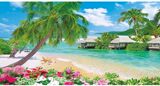 山水风景画瀑布墙画海滩椰子树风景现代装饰画纸制墙贴画批发年画
