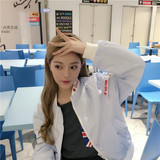 韩国ulzzang少女风粉色刺绣字母短款飞行服夹克薄款外套