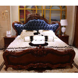 欧式手工雕刻奢华公主床高档实木1.8双人床橡木婚床真皮软靠背床